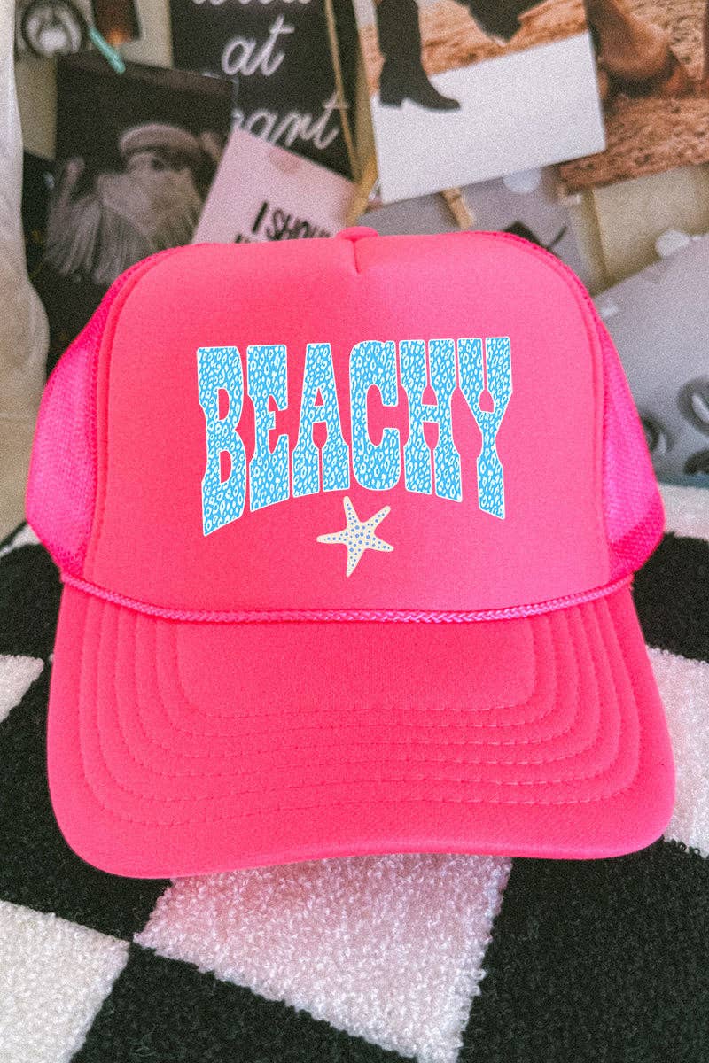 Coastal Beachy Leopard Otto Neon Pink Foam Front Trucker Hat
