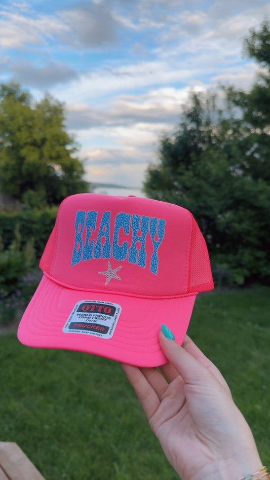 Coastal Beachy Leopard Otto Neon Pink Foam Front Trucker Hat
