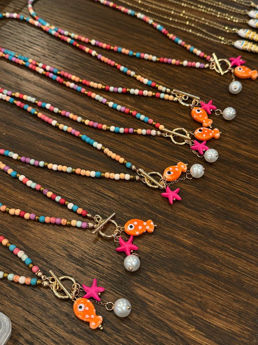 Beaded Multi Colour Charm Necklace