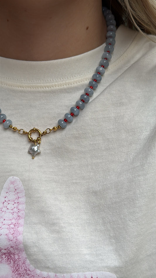 Denim Beaded Necklace