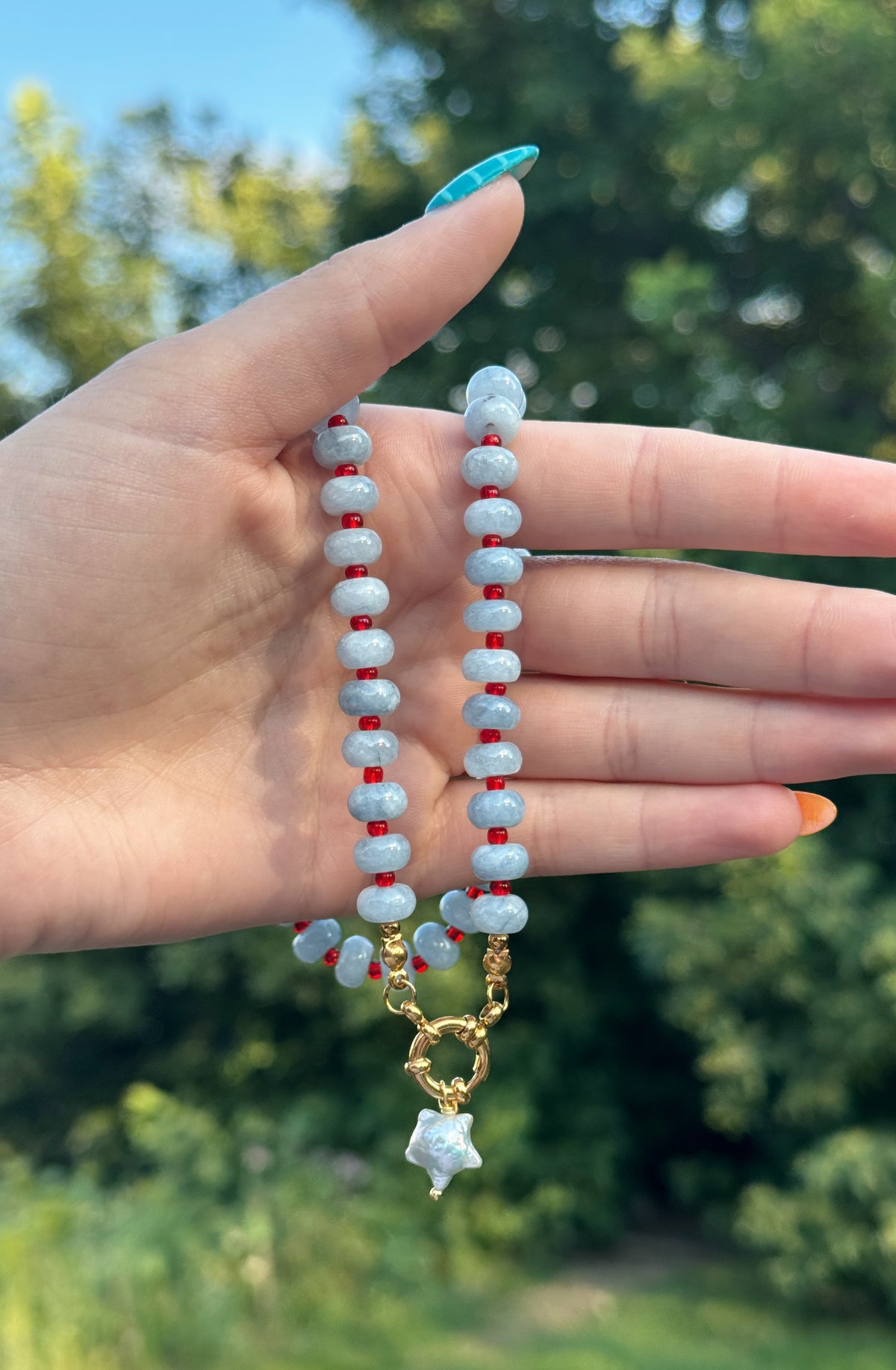 Denim Beaded Necklace
