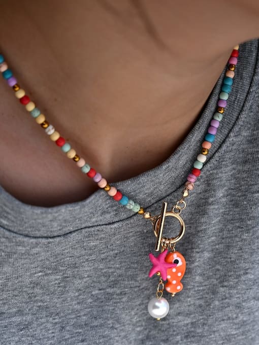 Beaded Multi Colour Charm Necklace