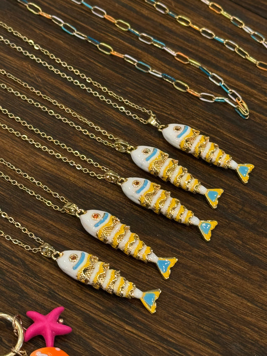 White and Yellow Fish Necklace