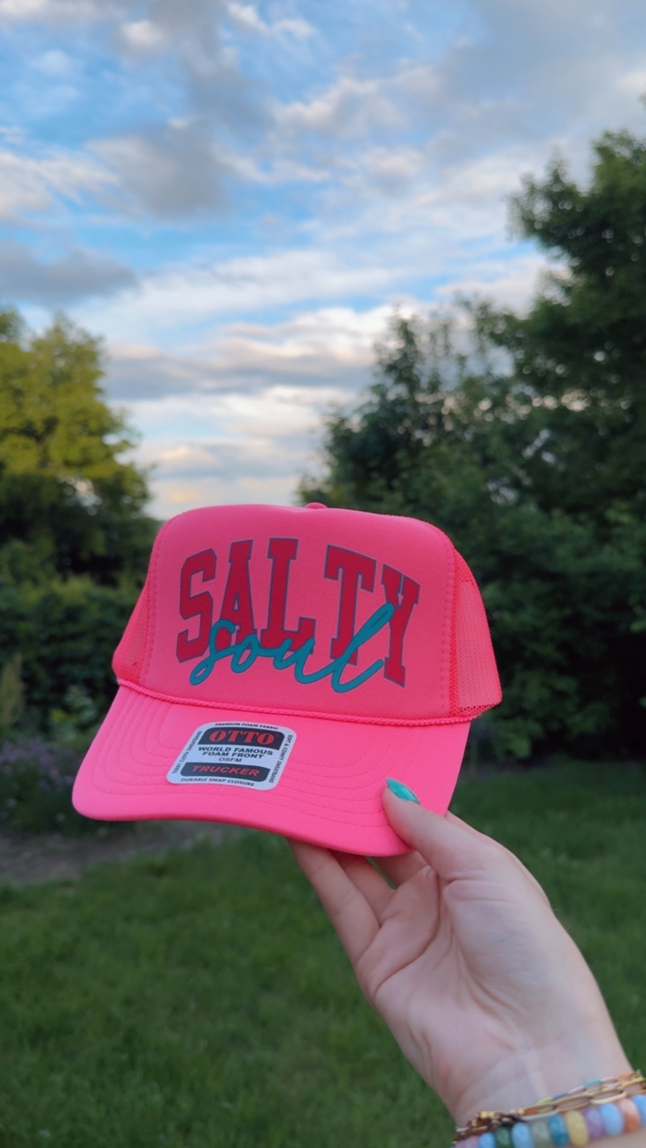 Salty Soul Color Block Otto Neon Pink Foam Front Trucker Hat