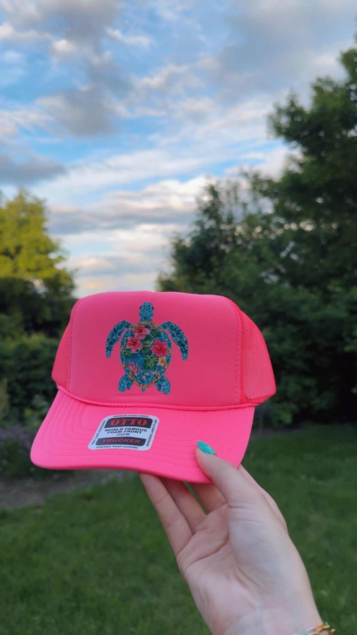 Seaside Sparkle Turtle Otto Foam Front Trucker Hat